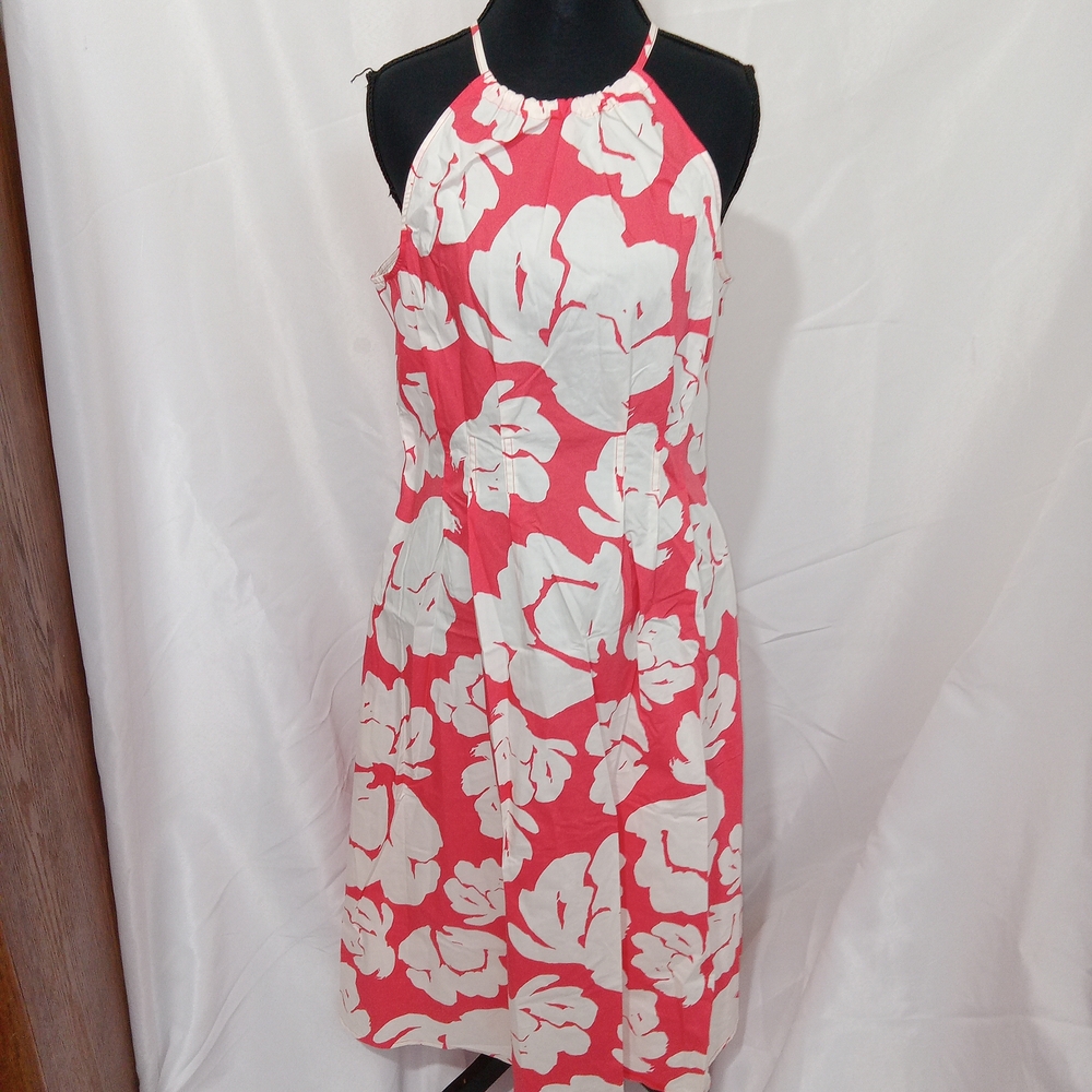 Banana Republic Coral Floral Poplin Halter Midi Dress Size 6 NWT $120 - Picture 3 of 15